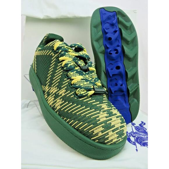 $ 1K NIB BURBERRY BOX GREEN CHECK CANVAS LOGO PLATFORM SNEAKERS 8 US 41 ITALY - Picture 1 of 12